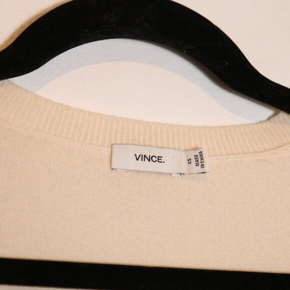 Vince V Neck Sweater Wool Cashmere Blend XS Silk Layered Blouse Hem Beige Tunic - Picture 3 of 6